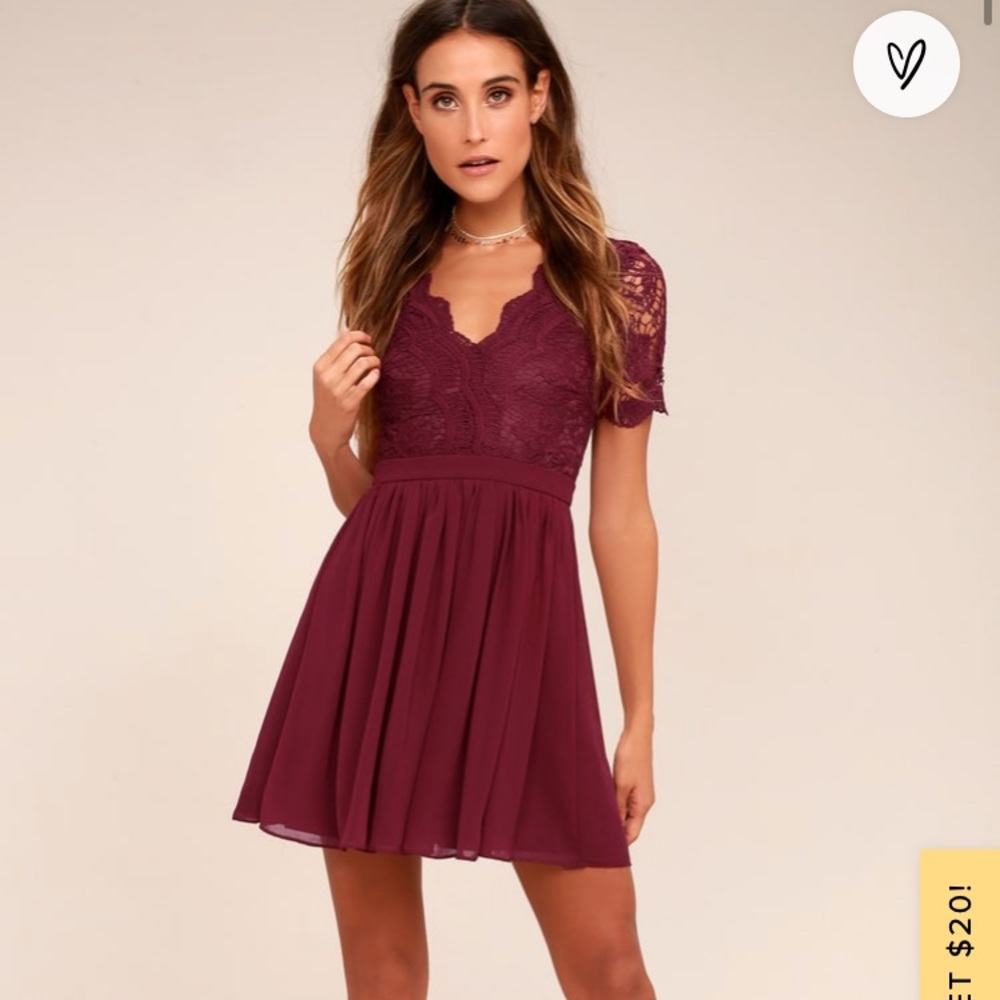 Lulus size small angel in disguise burgundy lace skater dress